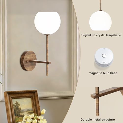 Walnut Grain Battery Operated Wall Sconces Set of 2 (2 Count)