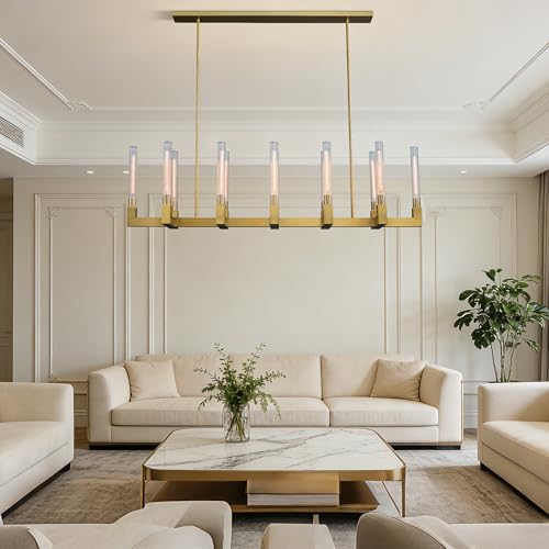 67 Inch Gold Candle Rectangular Chandelier