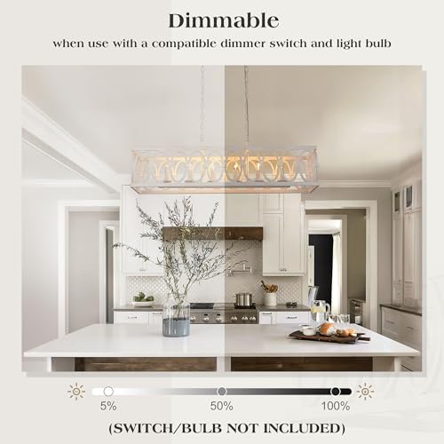 L39.4 Rustic Farmhouse Rectangle Chandelier for Dining Room Kitchen Island Lights Cage Pendant Ceiling Light Fixture Distressed Metal Hanging Lighting Retro Vintage Linear Chandeliers 6 (6 Count)