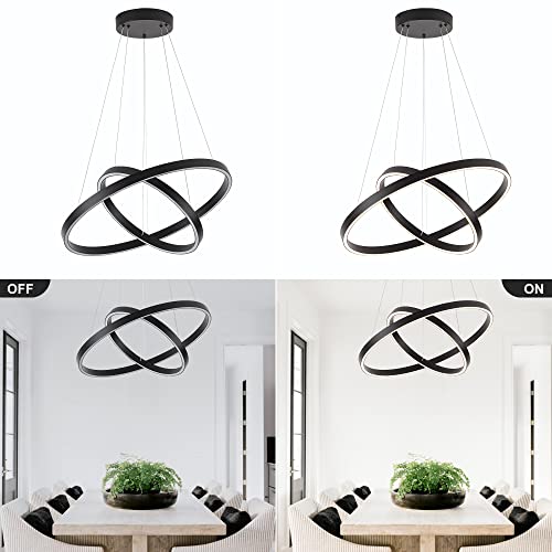 Modern Led Chandelier, 2 Rings Contemporary Chandelier Circular Pendant Light, Black Dimmable Hanging Ceiling Light Fixture for Living Dining Room