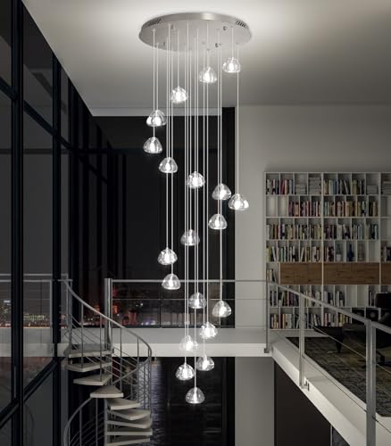 LED Glam Chandelier 138 inches Long Light Luxury Crystal Ceiling Chandeliers Remote Dimmable High Ceiling Pendants Lighting Fixtures Antique Gold 20 Lights