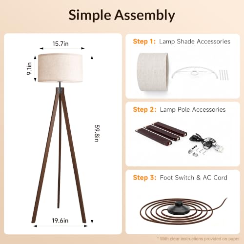 Tripod Floor Lamp Mid Century Modern Standing Lamps for Living Room