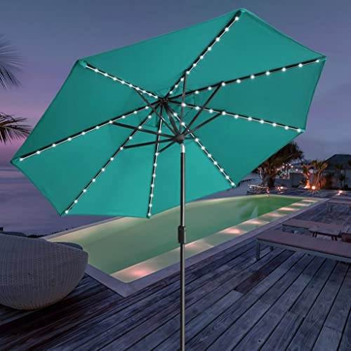 USA 10-Year-Non-Fading 9ft Market Patio Umbrella, Commercial Grade Table Sun Umbrella with 80 Solar LED Lights, Crank Open, Windproof & UPF 50+ UV Protection for Garden, Deck, Pool, Backyard, Teal