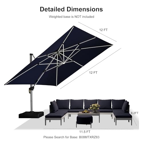 Patio Umbrella 12'X12' Double Top Solar LED Light
