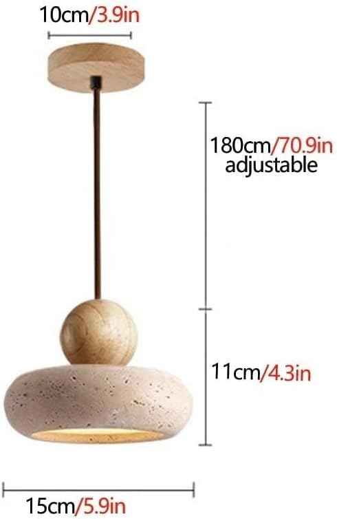 Japanese Wabi-Sabi Pendant Light Rustic Stone and Wood Modern Minimalist Chandelier Beige Natural Wood Accent Lighting Handmade Pendant Lamp for Kitchen Island, Dining Living Room(Beige)