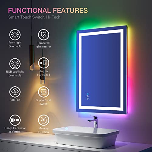 28"X36" RGB LED Bathroom Mirror with Lights