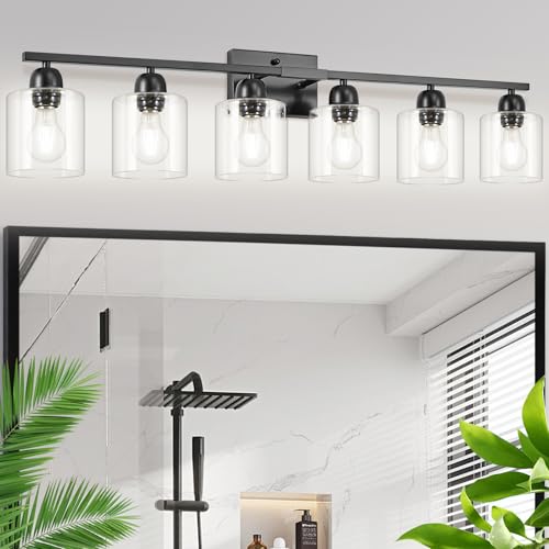 Black 6 Light Bath Vanity Lights for Mirror