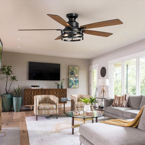 52 Inch Ceiling Fan with Light and Remote Control (Oil Black)