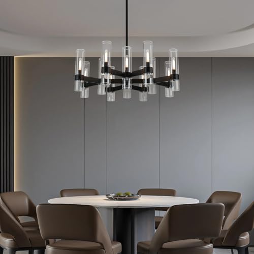 12 Light Black Farmhouse Chandeliers for Dining Room Light Fixture 34"