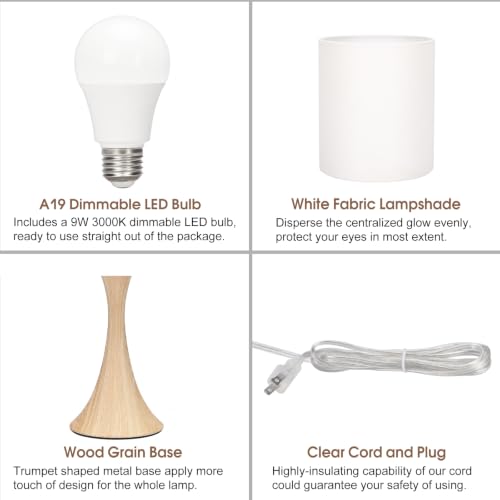 Dimmable Wood Grain Metal Table Lamp