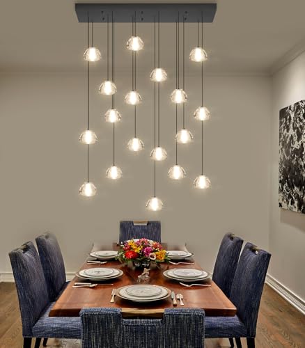 Crystal Rectangular Chandeliers for Living Room Dining Room Light LED Pendant Lights Fixtures Lighting Chandelier for Foyer Entrance Black