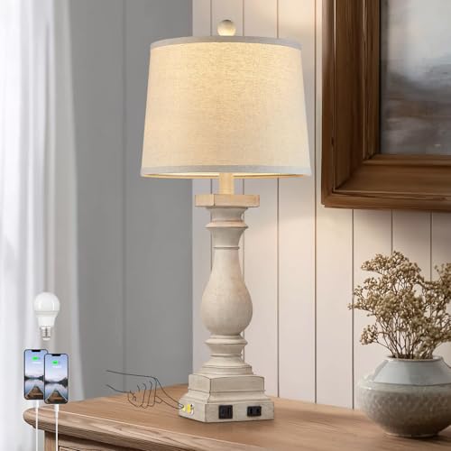 28" Tall Farmhouse Table Lamps with USB C+A Ports and AC Outlet