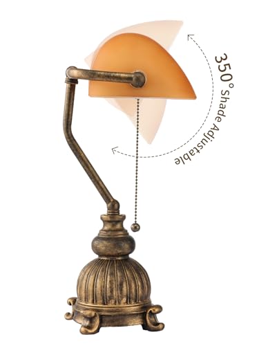 Retro Amber Glass Bankers Desk Lamp