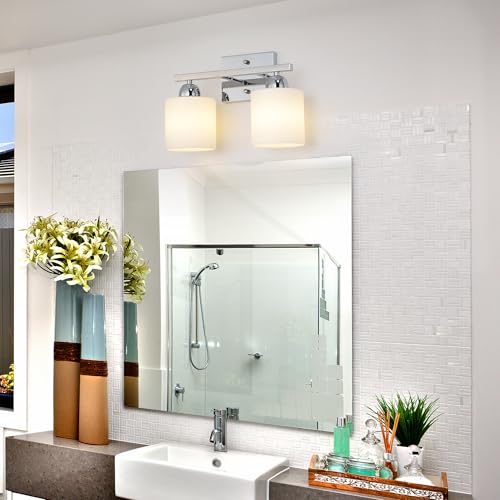 Stainless Steel Milk Glass Vanity Lights for Bathroom