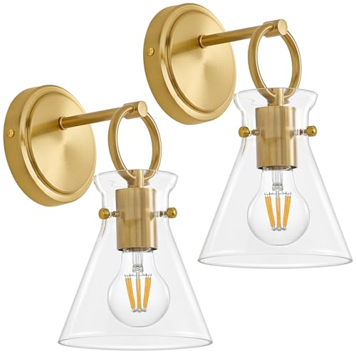 Gold Wall Sconces Set of 2 Vanity Light Fixture for Bathroom