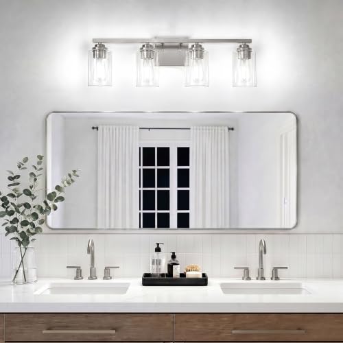 4 Light Brushed Nickel Bathroom Light Fixtures Over Mirror 27 Inches