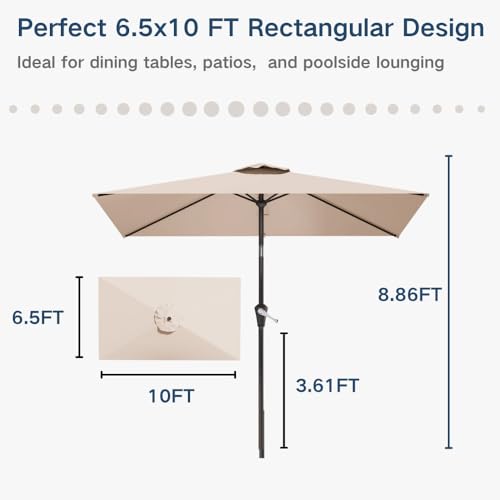 6.5' x 10' Rectangular Patio Umbrella Large Outdoor Market Umbrella w