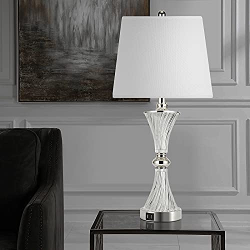 Touch Control Table Lamp for Bedrooms 3 Way Dimmable White Drum Shade Modern Bedsides Nightstand lamp Set of 2 with 2 USB Charging Port