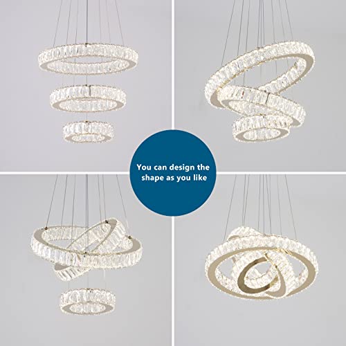 3 Ring LED Chandelier Modern Crystal Chandeliers LED Pendant Lights Gold Ring Chandelier for Bedroom Dining Room High Ceiling Foyer