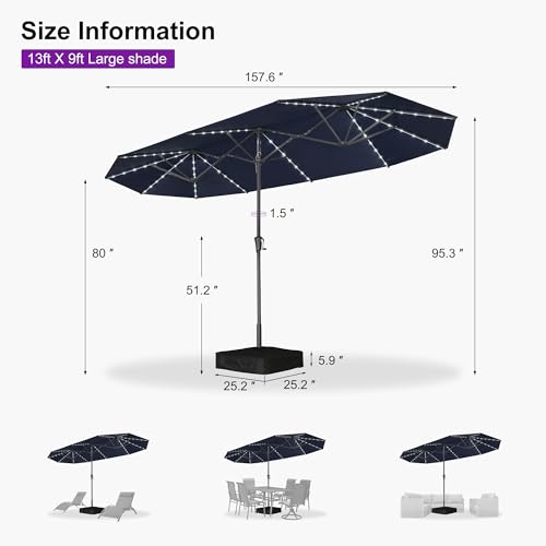 Patio Umbrella 13ft with Base and Solar Lights