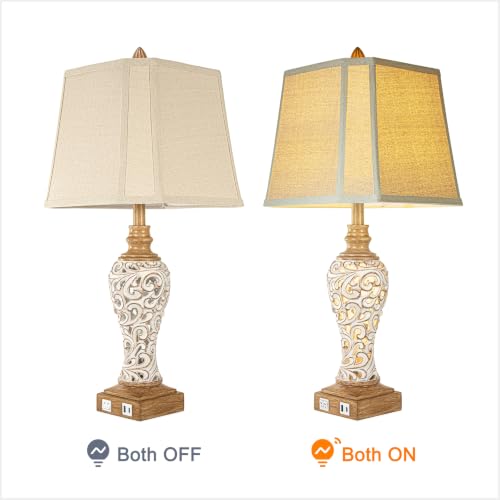 Rustic Table Lamp Set of 2 for Living Room with Night Lights (2 Count)