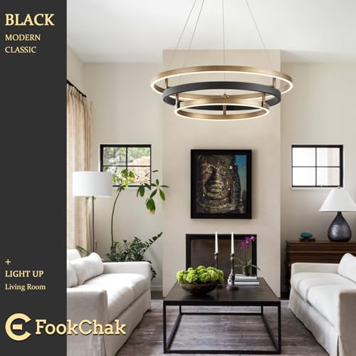 Modern Brass Chandelier for Living Room LED 3 Ring Chandeliers Black Gold