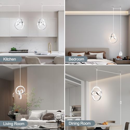 Modern LED Pendant Light Fixtures Pendant Lights Kitchen Island Lighting Adjustable Height Chrome Hanging Lamp for Dining Room Bedroom Living Room