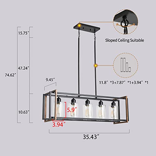 5 Light Black and Bronze Kitchen Island Lighting