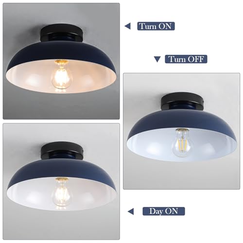 12 Inch Metal Semi Flush Mount Ceiling Light Fixture Industrial Small Ceiling Lights Kitchen Lighting Fixtures Ceiling with Navy Blue Shade for Hallway Entryway Bedroom Foyer Bathroom Laundry Room