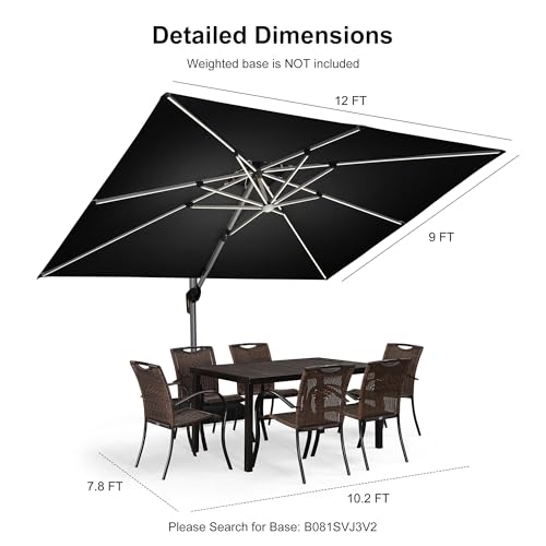 Cantilever Umbrella 9' X 12' Double Top Solar LED Light