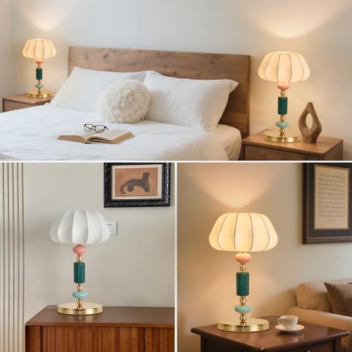 Modern White Fabric Table Lamp Plug in Metal Base Desk Light with Plug Cord Switch for Bedroom Bedside Living Room