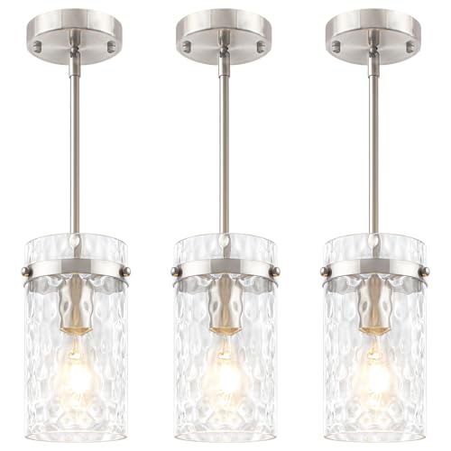 3 Pack Brushed Nickel Pendant Lights Kitchen Island Modern Hanging Light (3 Count)