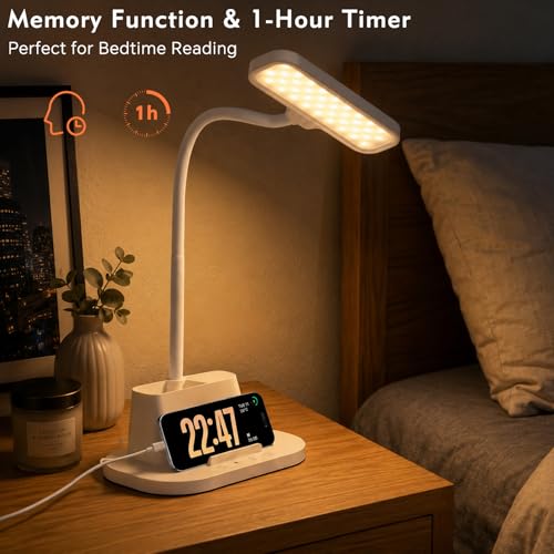LED Desk Lamp for Dorm Small Desk Lamp with Pen Holder 5 Color Modes White (White)