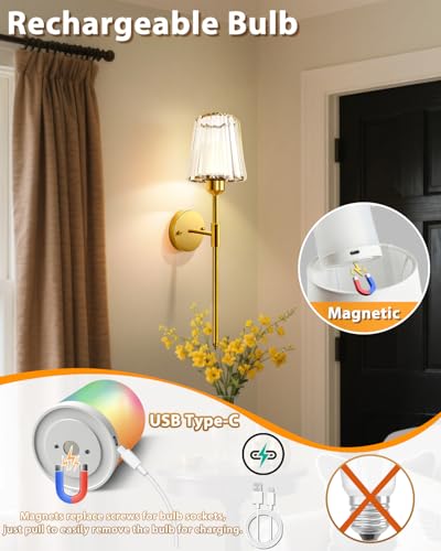23 Inch Crystal Battery Operated Wall Sconce Set of 2