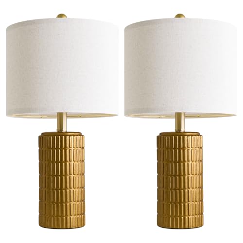 20.75" Brass Gold Ceramic Table Lamps Set of 2 for Living Room (2 Count)