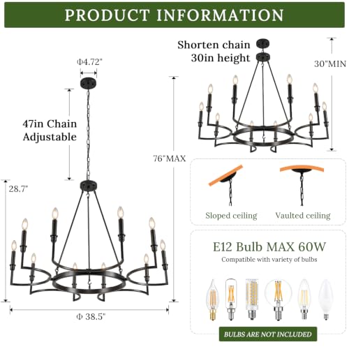 10 Light Candelabra Chandelier Living Room Black Chandeliers 39in