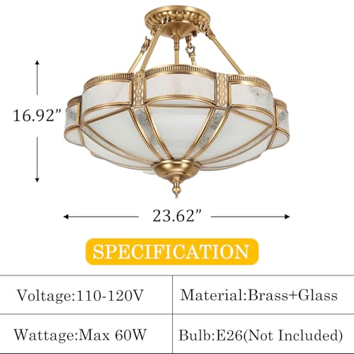 24 Inch Brass Flush Mount Chandelier