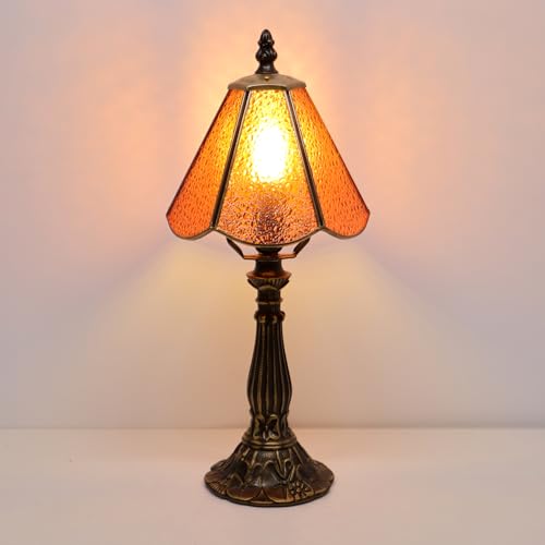 Tiffany Style Table Lamp Orange Diamond Stained Glass Lamp 14 Inch
