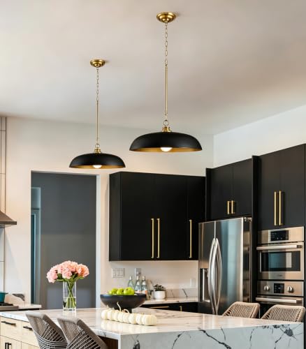 17.8" Black Gold Metal Dome Indoor Pendant Lights Kitchen Island