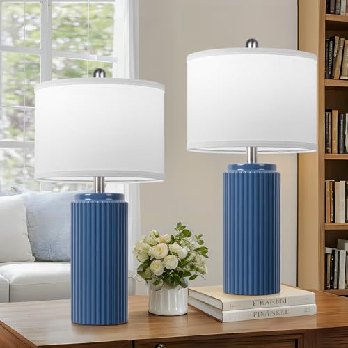 23.5" Blue Ceramic Table Lamps Set of 2 (2 Count)