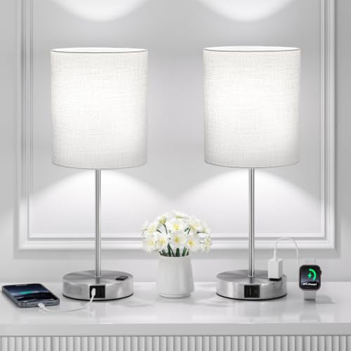 17.6" Grey Touch Lamps for Bedroom Set of 2 (2 Count)
