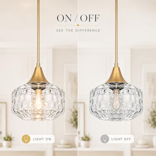 DSMJFU Gold Kitchen Island Pendant Lights with Hammered Glass for Island