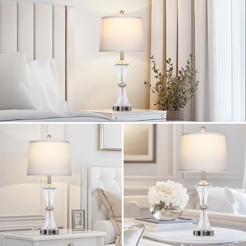 Crystal Glass Table Lamp with USB C+A Ports & AC Outlet