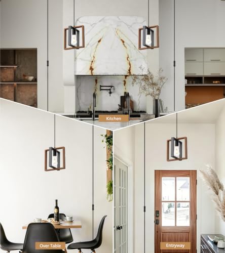 Rustic Wood Plug in Pendant Light with ON