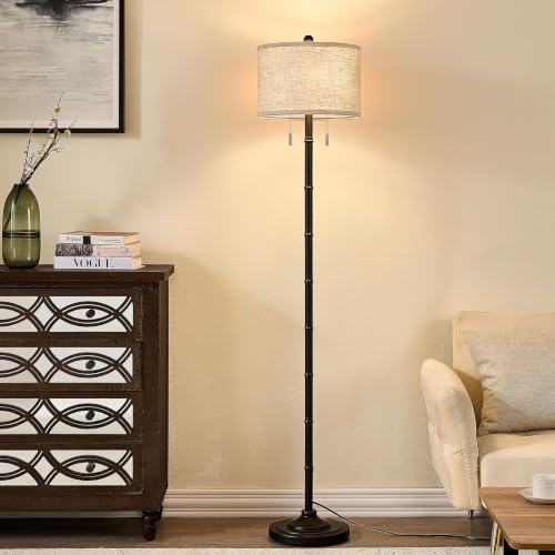 Upgraded 2 Light Mid Century Modern Black Floor Lamp for Living Room (Black)