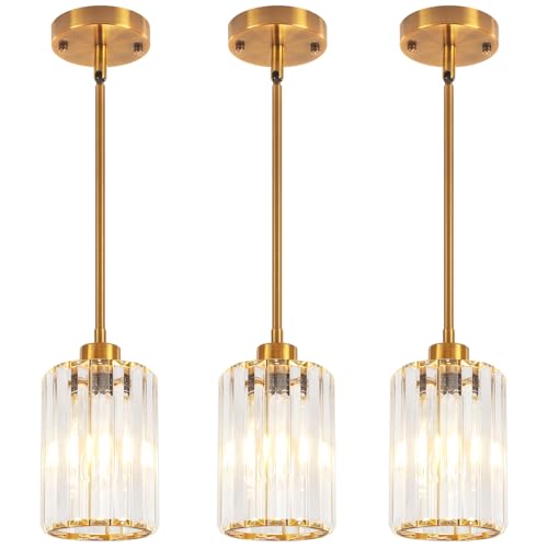 3 Pack Brushed Gold Pendant Lights Kitchen Island Crystal Mini Chandelier (3 Count)