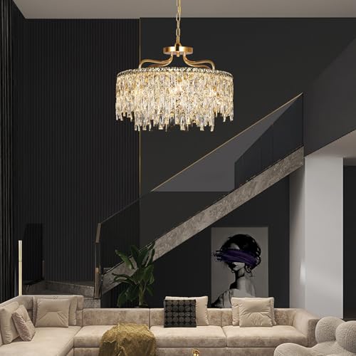 24" 8 Lights Gold Crystal Chandeliers for Dining Room Light Fixture (8 Count)