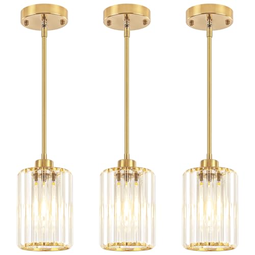 3 Pack Brushed Brass Pendant Lights Over Island Kitchen Light Fixture (3 Count)