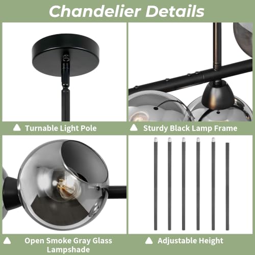 Black Linear Chandeliers for Dining Room 5 Lights Modern Sputnik Chandelier