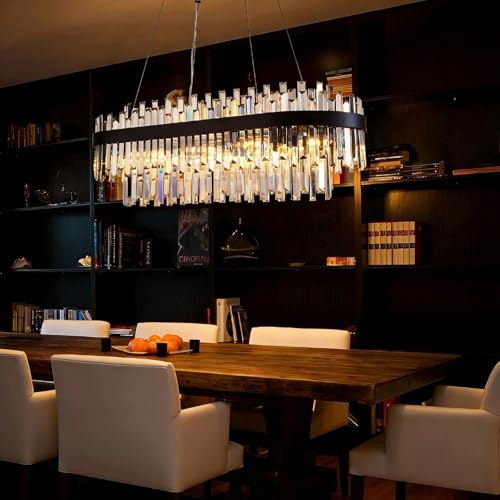 35.4" Black Rectangular Crystal Chandelier Dining Room Kitchen